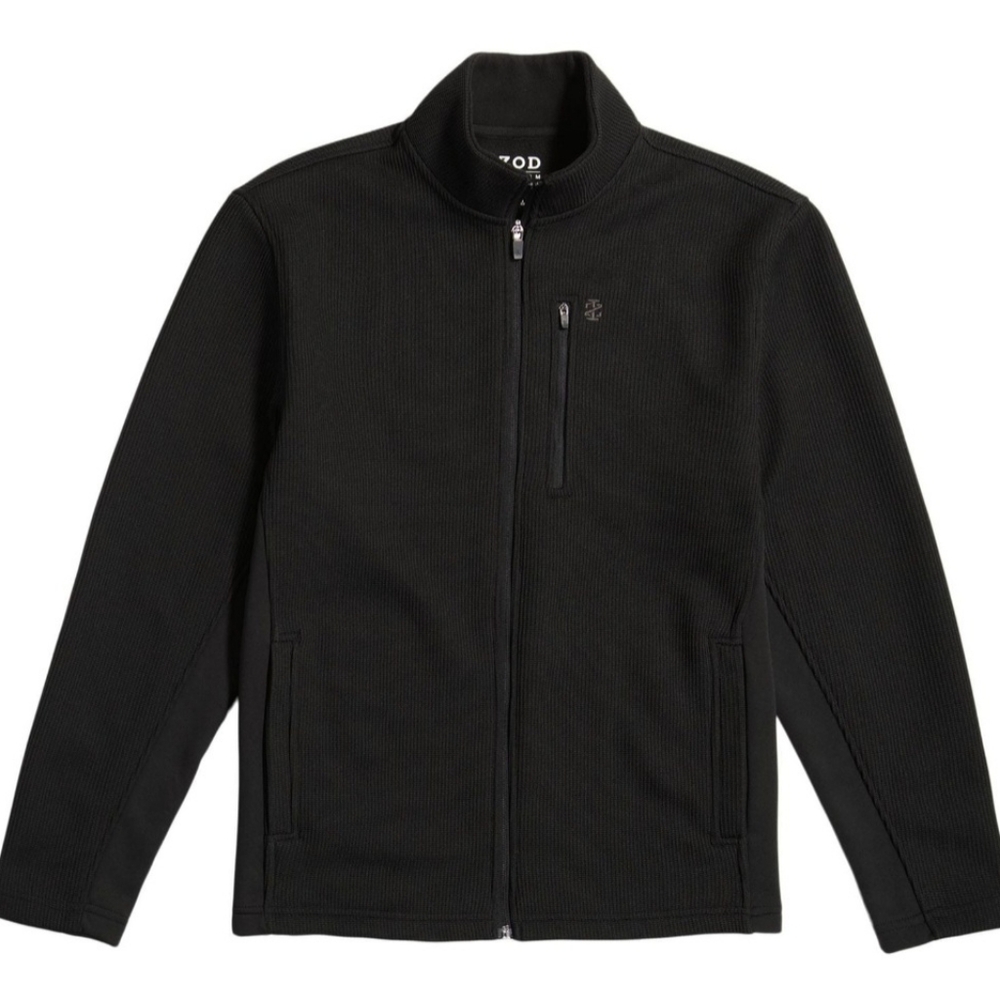 Brand New IZOD Men's Black Full-Zip Fleece Lined Shaker Jacket. Golf Jacket